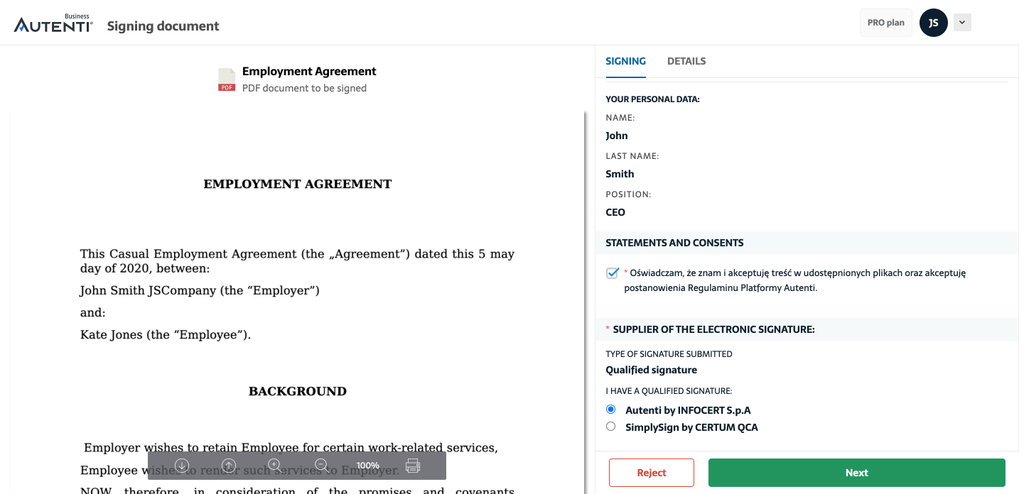 Shortterm qualified electronic signature Autenti